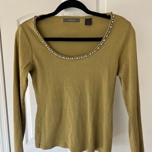 Liz Claiborne Long Sleeve Scoop Neck Top with Rhinestone Trim